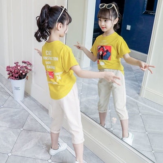 💞ข้อเสนอในเวลา จำกัด (เสื้อกางเกง) สาวฝ้ายแท้ชุดสูทแขนสั้น 2021 ฤดูร้อนใหม่สไตล์เด็กกลางและใหญ่สไตล์ทูพีซสไตล์ตะวันตกสุ