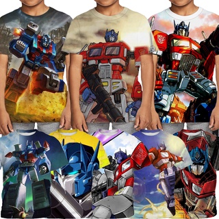 เสื้อยืดแขนสั้น พิมพ์ลาย Transformers Optimus Prime แฟชั่นสําหรับเด็กผู้ชาย อายุ 3-13 ปี