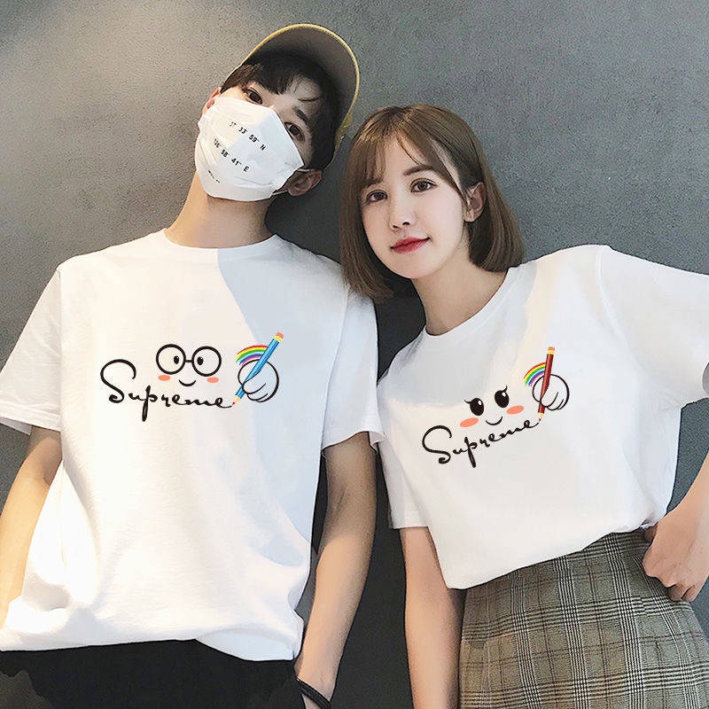 เสื้อคู่-คู่แขนสั้น-2022-คู่ฤดูร้อนรุ่นเกาหลีชายและหญิงเสื้อยืดเกาหลีนักเรียนสองคนสองคน