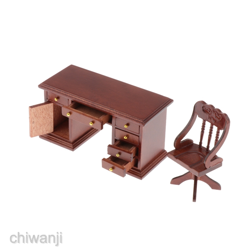 hand-carved-1-12-miniature-dollhouse-desk-chair-office-furniture-kits-brown