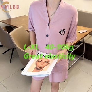 พร้อมส่ง ชุดนอน เสื้อคาร์ดิแกน แขนสั้น กางเกงขาสั้น ผ้าฝ้าย ทรงหลวม ใส่สบาย สองชิ้น สําหรับผู้หญิง