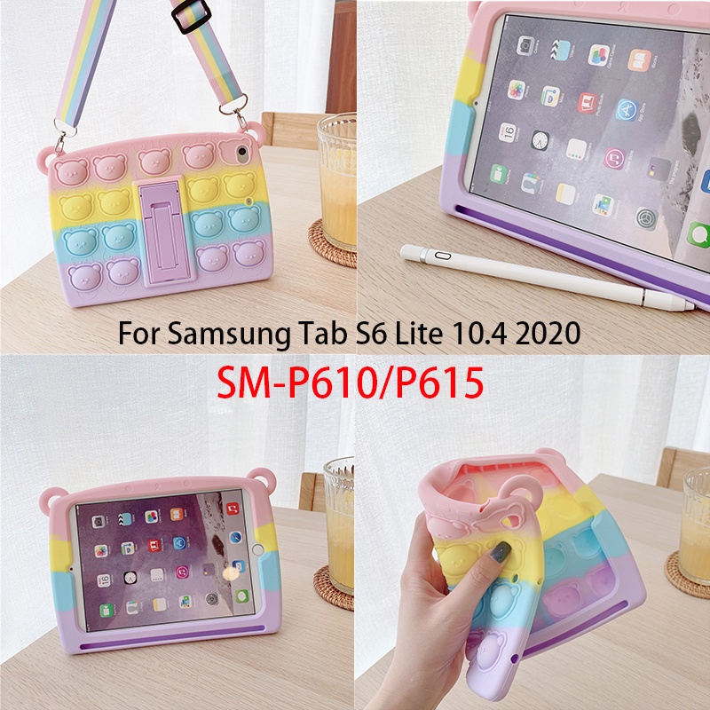 ภาพหน้าปกสินค้าเคสโทรศัพท์มือถือซิลิโคนลายหมีสีรุ้งพร้อมช่องใส่ปากกาสําหรับ Samsung Galaxy Tab S6 Lite 2020 10.4 Inch Sm-P610 P615