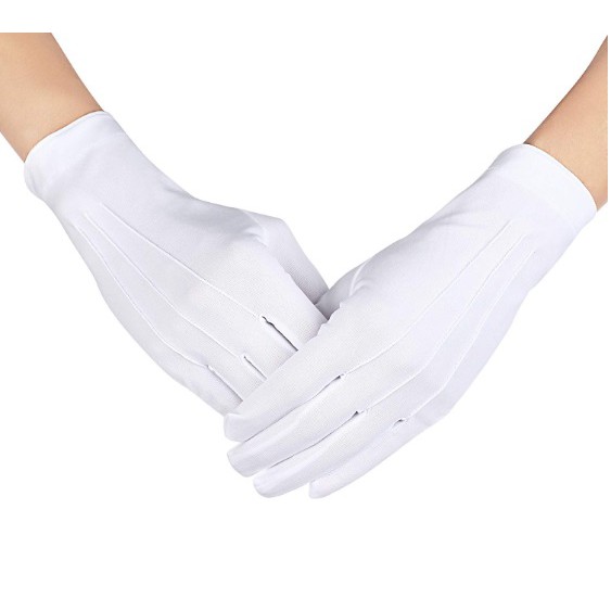 ภาพสินค้าถุงมือผ้าสีขาว ติดกระดุม ผ้าไนล่อน 100% ออกงานทางการ เต้น เชียร์กีฬา งานแสดง คอสเพลย์ White formal glove พร้อมส่งจากไทย จากร้าน comeonstyleshop บน Shopee ภาพที่ 6