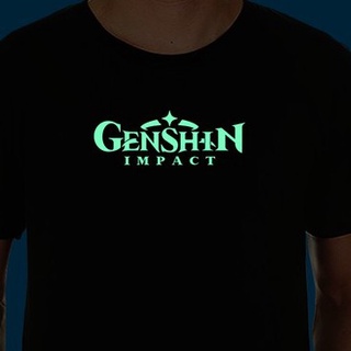 เสื้อคนอ้วน เสื้อยืดสีขาวผู้หญิง Genshin ผลกระทบเรืองแสงในเสื้อสีเข้ม Peo เสื้อวินเทจชาย เสื้อสาวอวบ