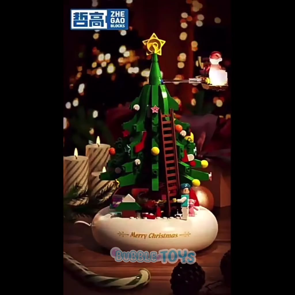 พร้อมส่ง-ชุดตัวต่อ-ต้นคริสต์มาส-ตัวต่อ-christmas-tree-หมุนได้-มีไฟ-เพลง-บล็อก-ql1023-ql1024-ชมพู-ของขวัญ-คริสต์มาส