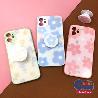 I7PLUS I11 I13  เคสมือถือกระจกพิมพ์ลายหน้าเงา กันเลนส์กล้อง เคสดอกไม้ ฟรี Griptok