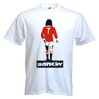 เสื้อยืดพิมพ์ลายแฟชั่น เสื้อยืดลําลอง ผ้าฝ้าย แขนสั้น คอกลม พิมพ์ลาย Banksy George Best สไตล์เกาหลี สําหรับผู้ชาย