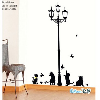 Vinyl wall sticker สติ๊กเกอร์ติดผนัง Lamp post CAT (กว้าง97cm.xสูง143cm.)