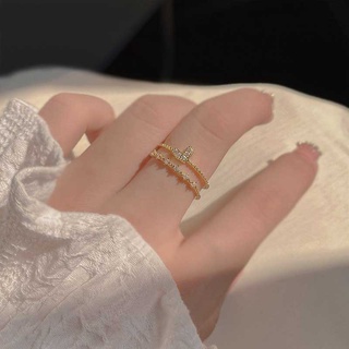 แหวนหมั้นแต่งงาน เหล็กไทเทเนียม เงิน S925 ประดับเพชรคริสตัล รูปหัวใจ สองชั้น สีโรสโกลด์ เรียบง่าย สไตล์เกาหลี สําหรับผู้หญิง