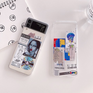 เคสโทรศัพท์มือถือ PC แข็ง แบบบาง ลายฉลาก ชื่อดัง บาร์โค้ด สไตล์เรโทร สําหรับ Samsung Galaxy Z Flip 3 5G Z Flip3 Art David Mona Lisa