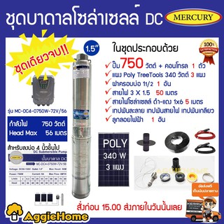 MERCURY SET ชุดเซตปั๊มบาดาล MC-DC4-750W-72V/56 +แผง POLY 3 แผง ครบชุด