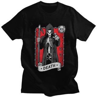 เสื้อยืดผู้ชาย เสื้อยืด ลายไพ่ทาโรต์ Death สไตล์วินเทจ สีแดง หล่อ S-5XL