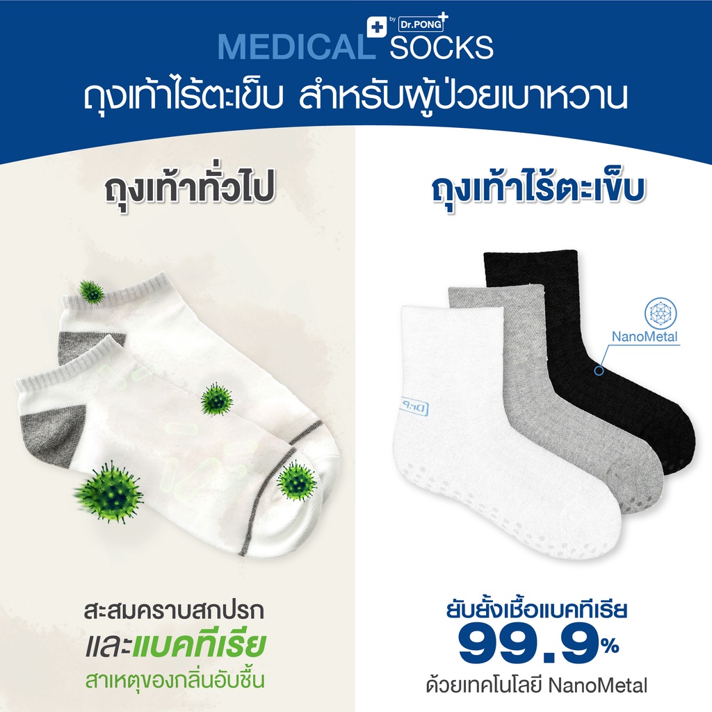 ภาพหน้าปกสินค้าDr. PONG medical socks ถุงเท้าสุขภาพ ไร้กลิ่น ไร้ตะเข็บ anti-bacteria สำหรับ ผู้ป่วยเบาหวานและผู้สูงอายุ จากร้าน drpongshop บน Shopee