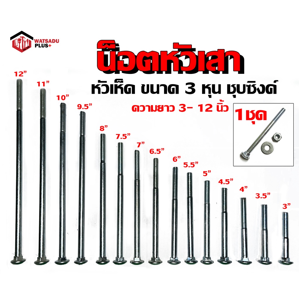 น็อตจับเสา-เสาคอนกรีต-เสาไม้-น็อตจับเสาไฟฟ้า-โบลท์หัวเห็ด-ยาว-3-12นิ้ว-ขนาด-3-หุน-พร้อมแหวนตัวเมีย-น๊อตจับแร็คช่อง