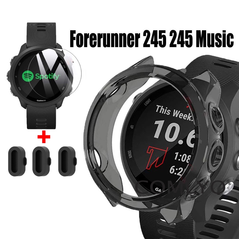 ภาพหน้าปกสินค้าสําหรับ Garmin Forerunner 245 245 Music Watch เคสกระเป๋า TPU นิ่ม ฝาครอบป้องกัน กันชน กระจกนิรภัย หน้าจอ ฟิล์มป้องกันพอร์ตชาร์จ ปลั๊กฝุ่น