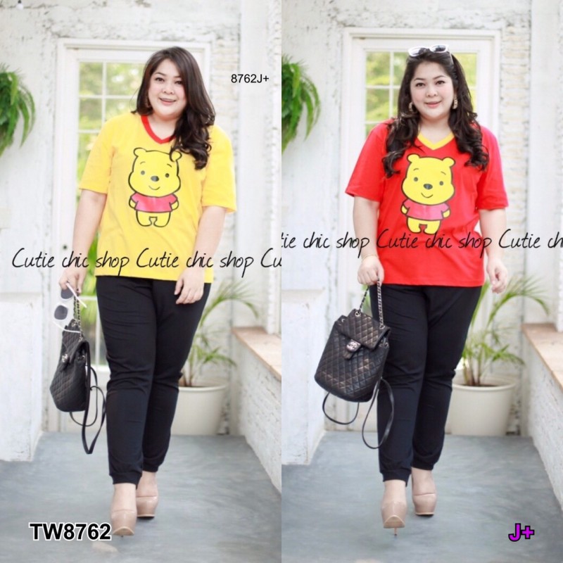 set-bigsize-เสื้อแขนสั้นลายการ์ตูน-กางเกงขายาว-tw8762