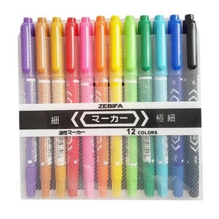 ปากกาเคมี 12สี แบบ 2 หัว ลบไม่ออก สีสันสดใส