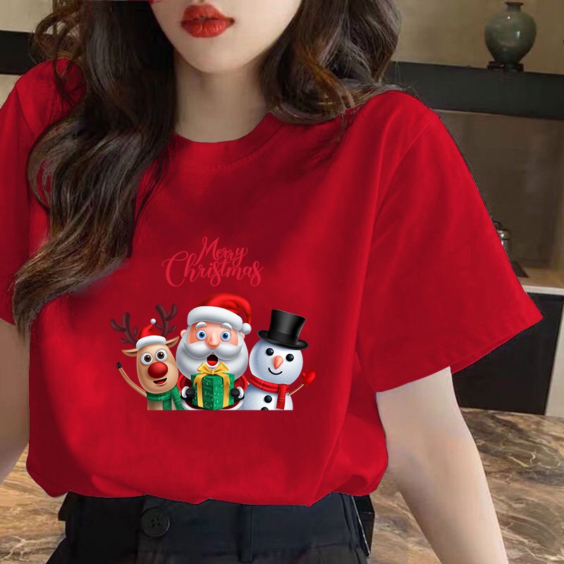 คริสต์มาส-cx-เกาหลีเสื้อยืดขนาดบวกคอกลมการ์ตูนคริสมาสต์รูปแบบการพิมพ์เสื้อยืดเสื้อยืดขนาดใหญ่สําหรับผู้ชา-jbo