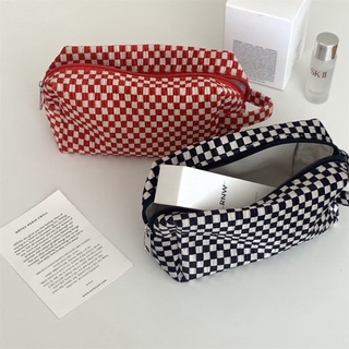 พร้อมส่ง 🏁 กระเป๋าลายตารางคิ้วท์ๆ ไว้ใส่เครื่องสำอางค์ใส่ของจุกจิกได้หมดค่า ขนาด 18*11*7.5CM