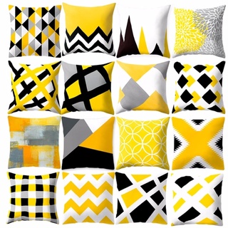 【บลูไดมอนด์】Yellow Black Geometric Pattern Square Cushion Cover Pillow Case Polyester Throw Pillows Cushions For Home De