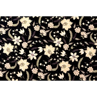 [SALE] 45x55 ซม. ผ้าเมตร ผ้าคอตตอน ผ้าฝ้ายแท้ 100% ลายดอกไม้ สไตล์แฟนซี Fancy สีทองบนพื้นสีดำ [PFQ557]