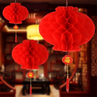 [ Ready Stock ] Chinese New Year Waterproof Paper Lantern Decoration/ Foldable Spring Festival Little Red Lantern/ Wedding Festive Honeycomb Lantern Ornaments