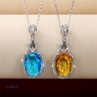 Fancy สร้อยคอเจ้าสาว จี้ CZ สีเหลือง / สีฟ้า คุณภาพดี เครื่องประดับหมั้น ปาร์ตี้ สร้อยคอผู้หญิง