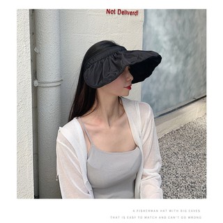 ภาพขนาดย่อของภาพหน้าปกสินค้าหมวกเชลล์เกาหลี UV CUTหมวกแก๊ป เปิดหัว หมวกแฟชั่นผูหญิง ผู้หญิง วินเทจ กันแดด กันยูวี พับได้ รุ่นE111 สีชมพู กากี กลม ดำ จากร้าน kayleyluo บน Shopee