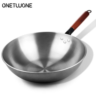 ⊙❃✴Chinese Wok Uncoated non-stick 34cm Wok Steak and Egg Frying Pan Removable Wooden Handle Dishwasher Completely Kitche