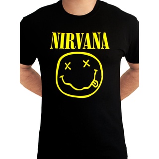 เสื้อยืดผ้าฝ้ายเสื้อยืด พิมพ์ลายโลโก้หน้ายิ้ม Nirvana Kurt Cobain Grunge Rock สีดํา แฟชั่นฤดูร้อน สําหรับผู้ชายL XL  XXL