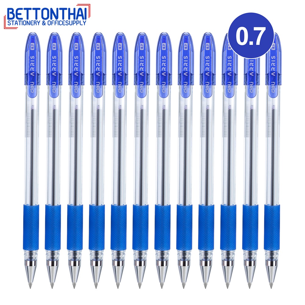 deli-q55-ballpoint-pen-ปากกาลูกลื่น-หมึกน้ำเงิน-ขนาดเส้น-0-7mm-แพ็คกล่อง-12-แท่ง-ปากกา-เครื่องเขียน-อุปกรณ์การเรียน