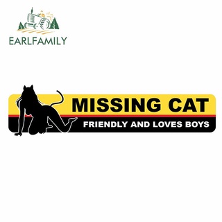 Earlfamily สติกเกอร์ ลายแมว Missing Cat กันน้ํา ขนาด 13 ซม. x 3.4 ซม. สําหรับติดตกแต่งหน้าต่างรถยนต์ รถจักรยานยนต์