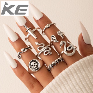 Accessories Snake Heart Ring Set Vintage Skull Ring Set of Eight for girls for women low price