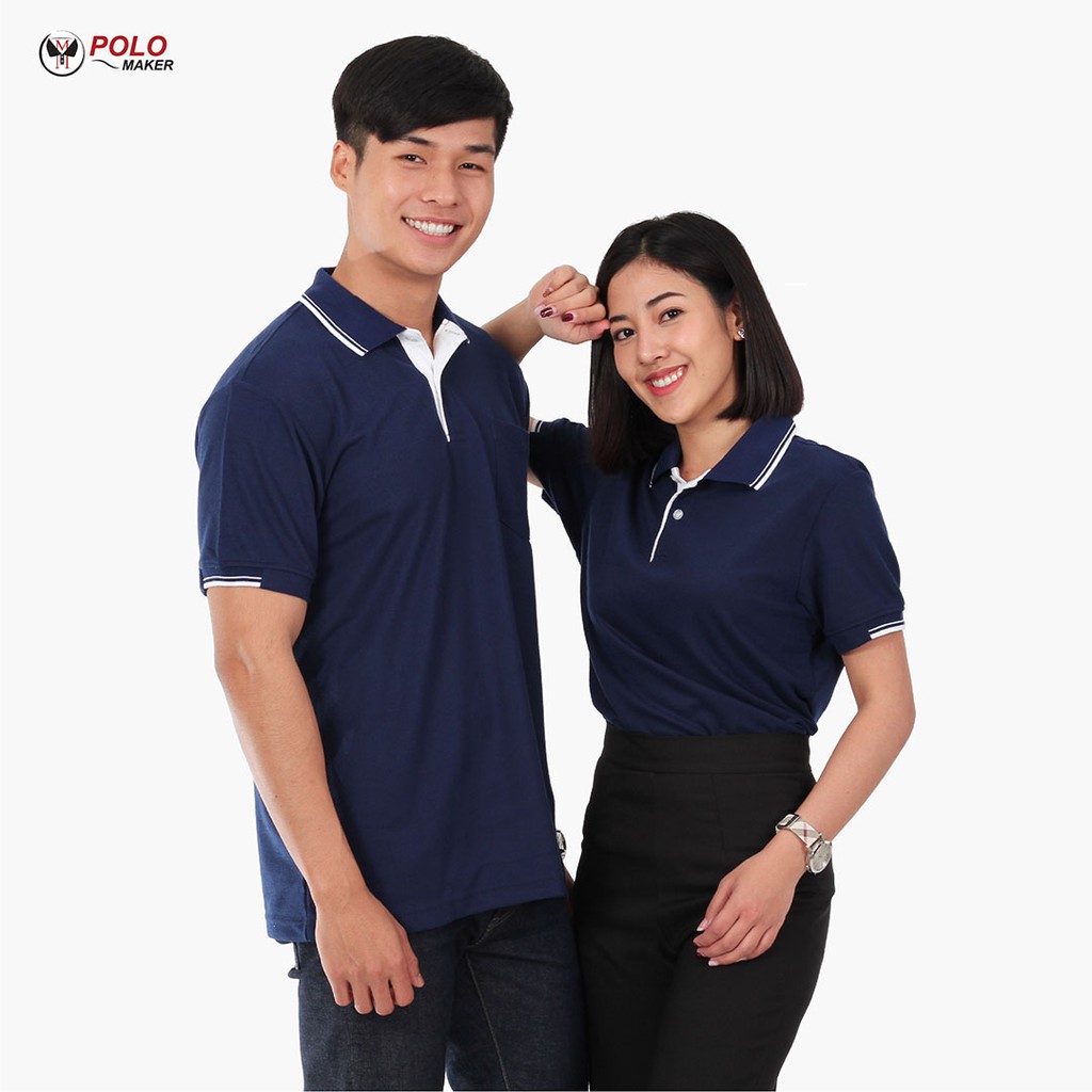 เสื้อโปโล-สีกรมท่า-ขลิบขาว-pk066-polomaker