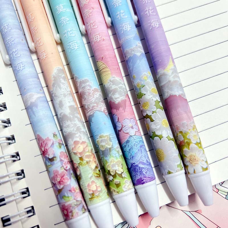 ปากกาลูกลื่น-หมึกสีดํา-พิมพ์ลายดอกไม้น่ารัก-0-5-มม