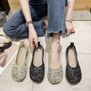 【QAร้านแฟชั่น】รองเท้าคัชชูหุ้มส้น รองเท้าลำลองสำหรับผู้หญิงตกแต่งด้วย Glitter มี 2 สี HC23ใหม่