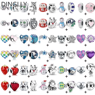 Dinglly เครื่องประดับ สร้อยข้อมือ ลูกปัด รูปหัวใจ สโนว์แมน แมว สุนัข สีฟ้า DIY 2 ชิ้น ต่อล็อต