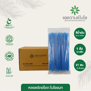 หลอดพลาสติกย่อยสลาย หักงอ-สีน้ำเงิน/ห่อฟิลม์ ขนาด Ø 6 x ยาว 21 ซม. 1 ลัง มี 50 แพ็ค บรรจุ 100 ชิ้น/แพ็ค