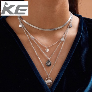 Accessories Vintage fan-shaped four-necklace Metal disc snake bone multi-necklace for girls fo