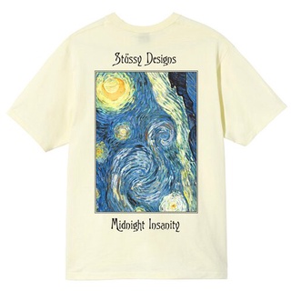 เสื้อยืดผ้าฝ้ายพิมพ์ลาย STUSSY พร้อมส่ง Wcib เสื้อยืดแขนสั้นพิมพ์ลาย Van Gogh Starry Sky สําหรับผู้ชาย