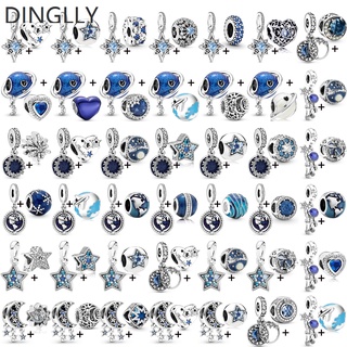 Dinglly 2 ชิ้น / ล็อต ดาวสีฟ้า หัวใจ นักบินอวกาศ โลก ลูกปัด ดวงจันทร์ เครื่องบิน จี้ DIY เครื่องประดับ ของขวัญ