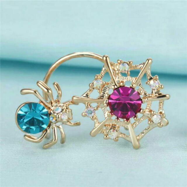 ต่างหูหนีบ-spider-earring-แต่งเพชรชมพูฟ้า-สวยเก๋-พร้อมส่ง