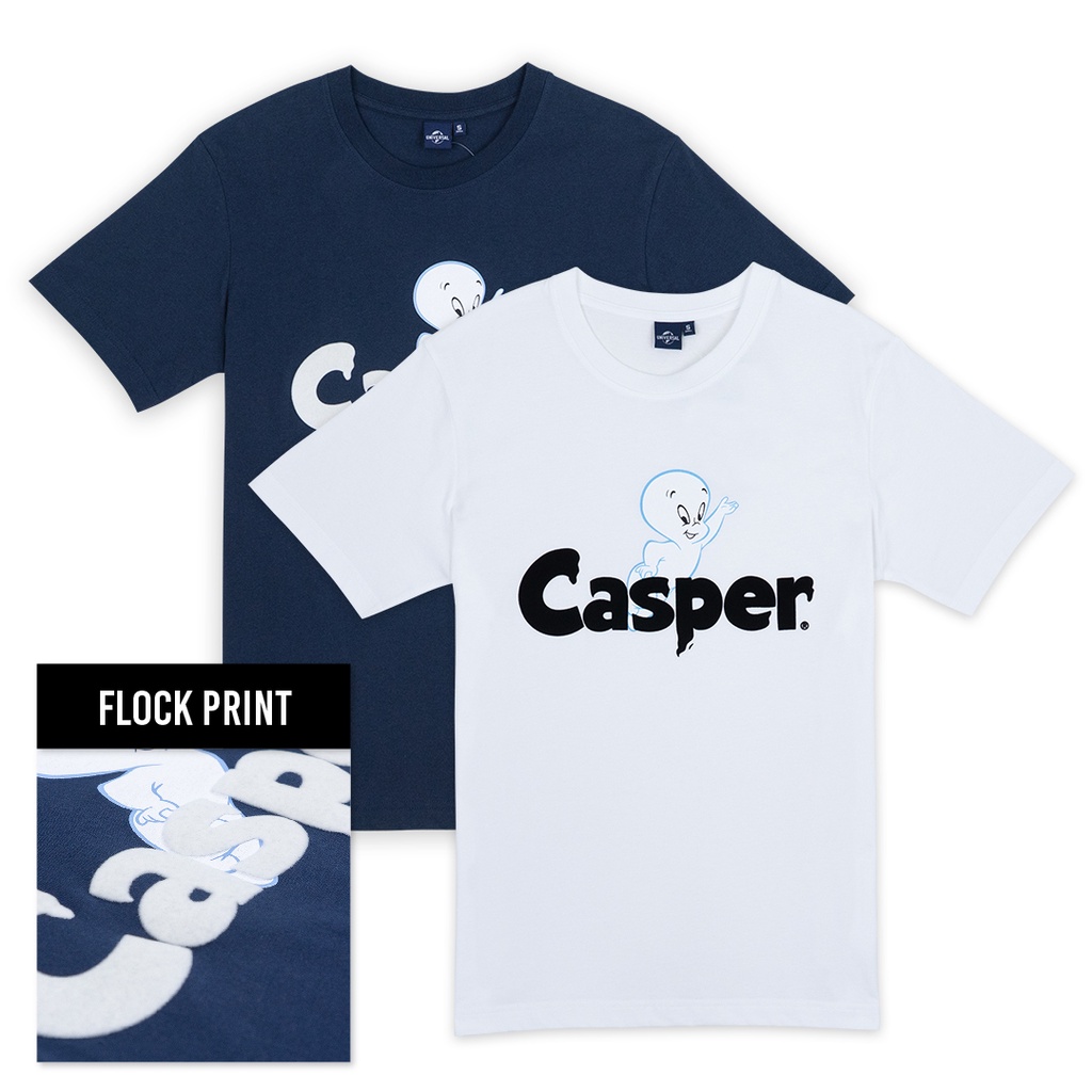 universal-studios-men-casper-flock-print-t-shirt-เสื้อผู้ชายยูนิเวอร์แซล-สตูดิโอ-พิมพ์กำมะหยี่ลายแคสเปอร์-สินค้าลิขสิท