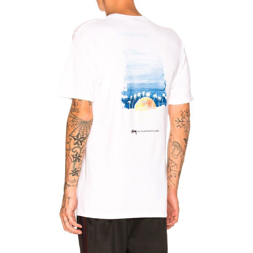 stussy-horizon-sunset-coconut-เสื้อยืดลําลองสําหรับผู้ชายผู้หญิงแขนสั้นพิมพ์ลาย