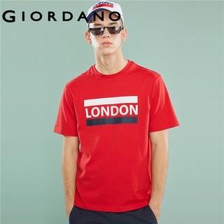 Giordano Men T-shirt Contrast Color Fashion Streetwear Tshirt For Men Short Sleeve Printed Letters Ribbed