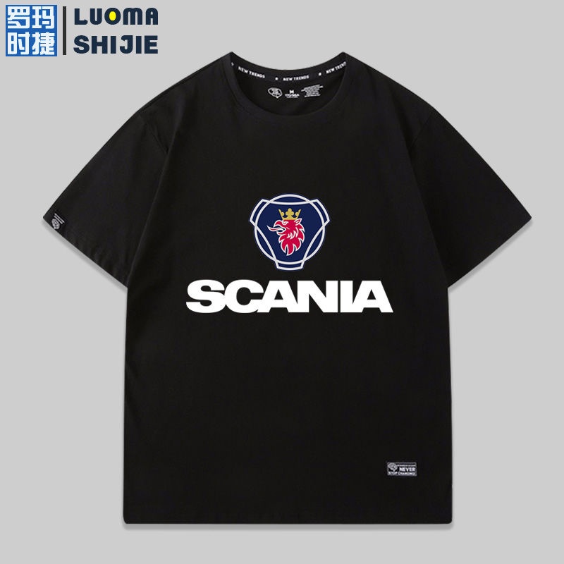 เสื้อยืดโอเวอร์ไซส์เสื้อยืดผู้ชายแขนสั้น-tide-ยี่ห้อ-scania-รถบรรทุก-scania-อุตสาหกรรมหนักโลโก้-logo-ฤดูร้อนชายแขนสั้นs