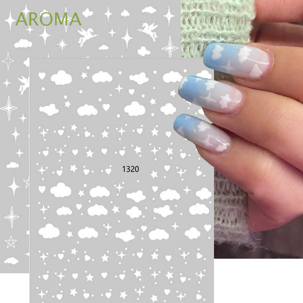 aroma-สติ๊กเกอร์ตกแต่งเล็บลายเมฆดาวเมฆสีขาว-3d-diy