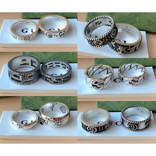 Gucci GUCCI Ghost Interlocking Double G Silver Ring แหวนคู่รัก แฟชั่นคลาสสิก สําหรับผู้ชาย ผู้หญิง