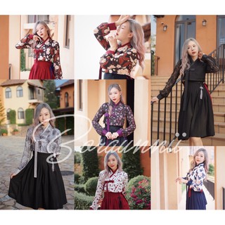 (ลด120-โค้ดV62RP) [Boraunnii Premium Hanbok] เสื้อครอป งานพิมพ์ลาย คัตติ้งเนี๊ยบ ฮันบกประยุกต์