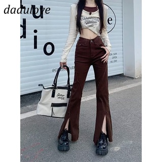 DaDulove💕 New Korean Version Ins Slit Ladies Flared Pants High Waist Loose Stitching Jeans Fashion Womens Clothing
